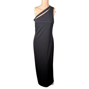 Vintage Lillie Rubin 70s One Shoulder Black Column Maxi Dress 6 Formal High Slit